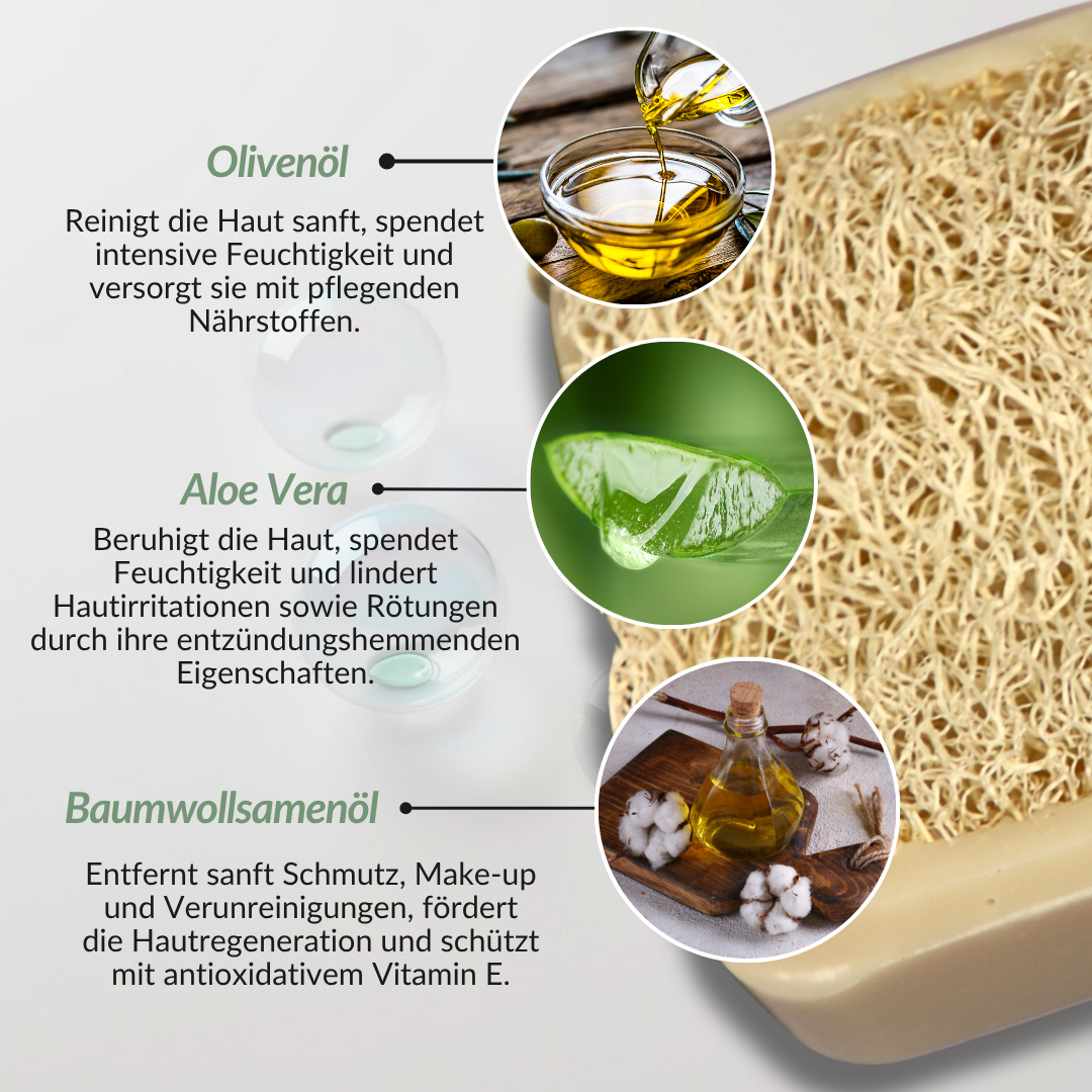 Olivenseife mit Luffa